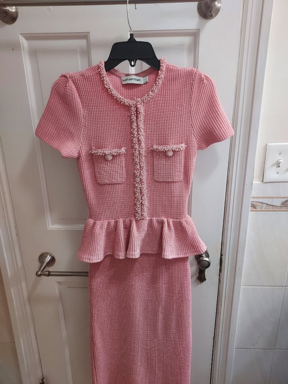 SELF-PORTRAIT Pink Peplum Knit Midi Dress - Picture 6 of 10